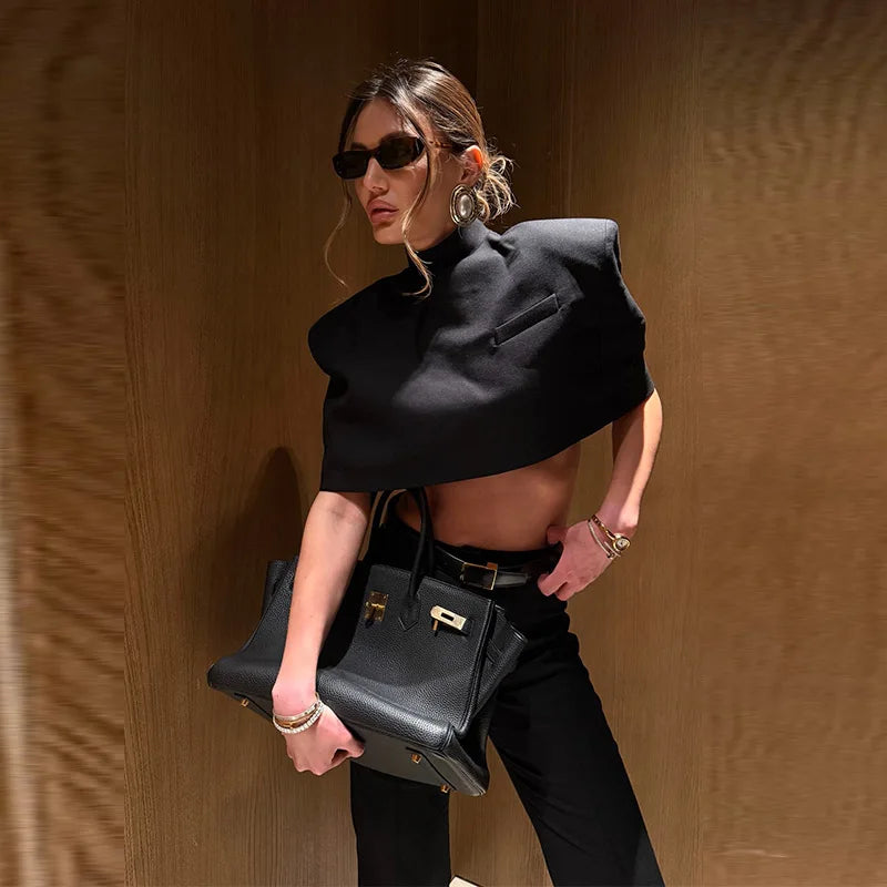 Women's Cape Crop Top and Pleated Mini Skirt Set