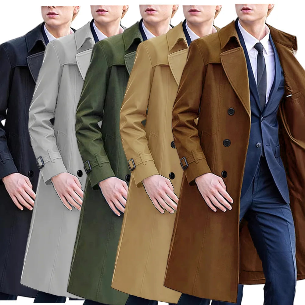 Men's Double-Breasted Mid-Length Trench Coat