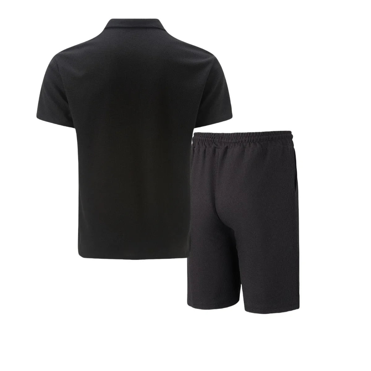 Men's Summer Waffle Short-Sleeve Suit Shorts Zip-Up Lapel Solid Color Two Sets Europe And US Style 2026