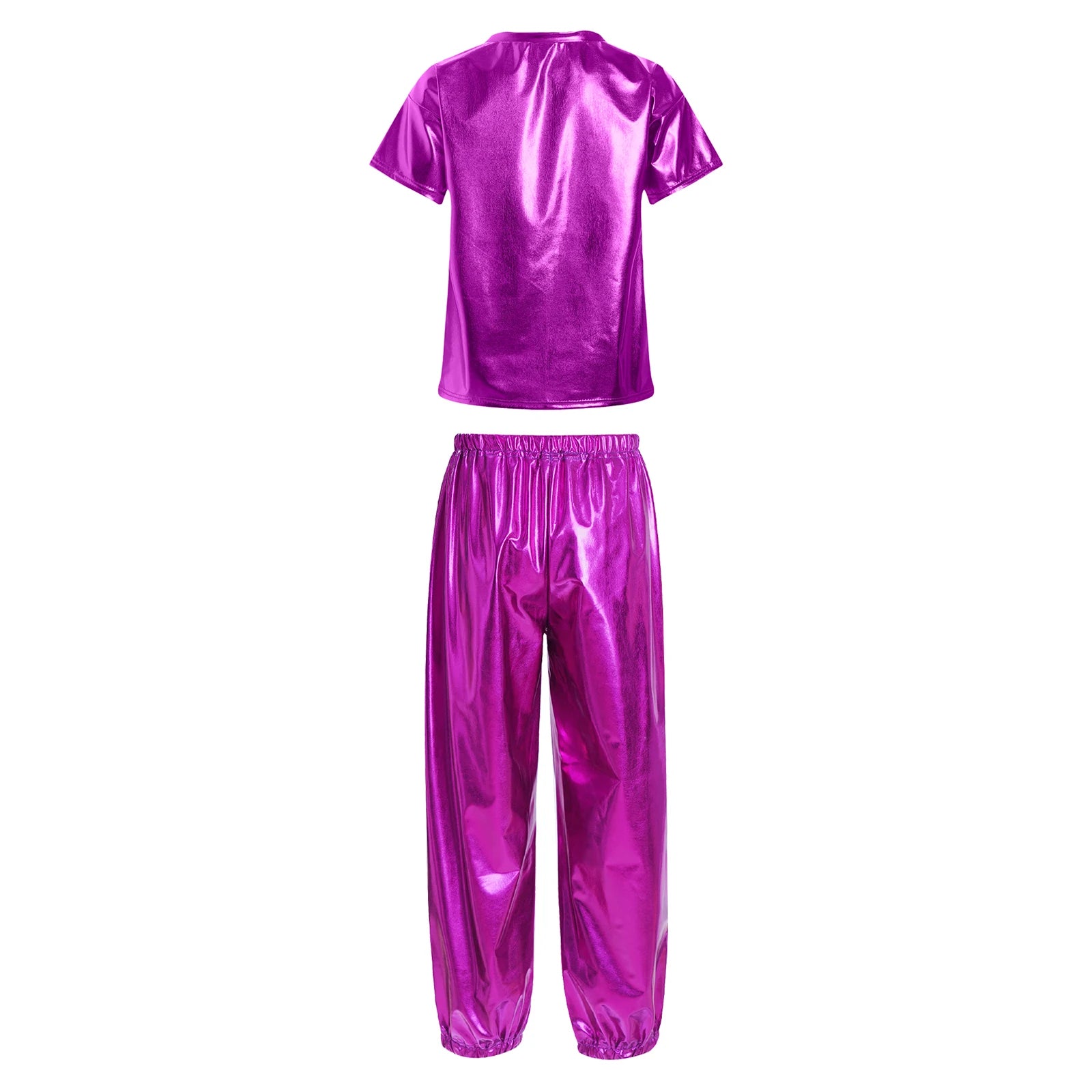 Kids Girls Boys Fashion Clothes Set Metallic Shiny T-shirt with Pants Suit for Jazz Hip Hop Street Dance Performance Costume
