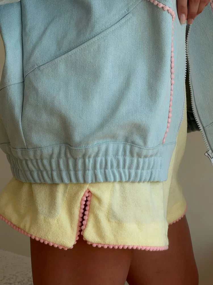 Women's Denim Stand Collar Bomber Jacket