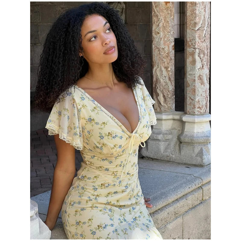 Women's Floral Puff Sleeve Maxi Dress