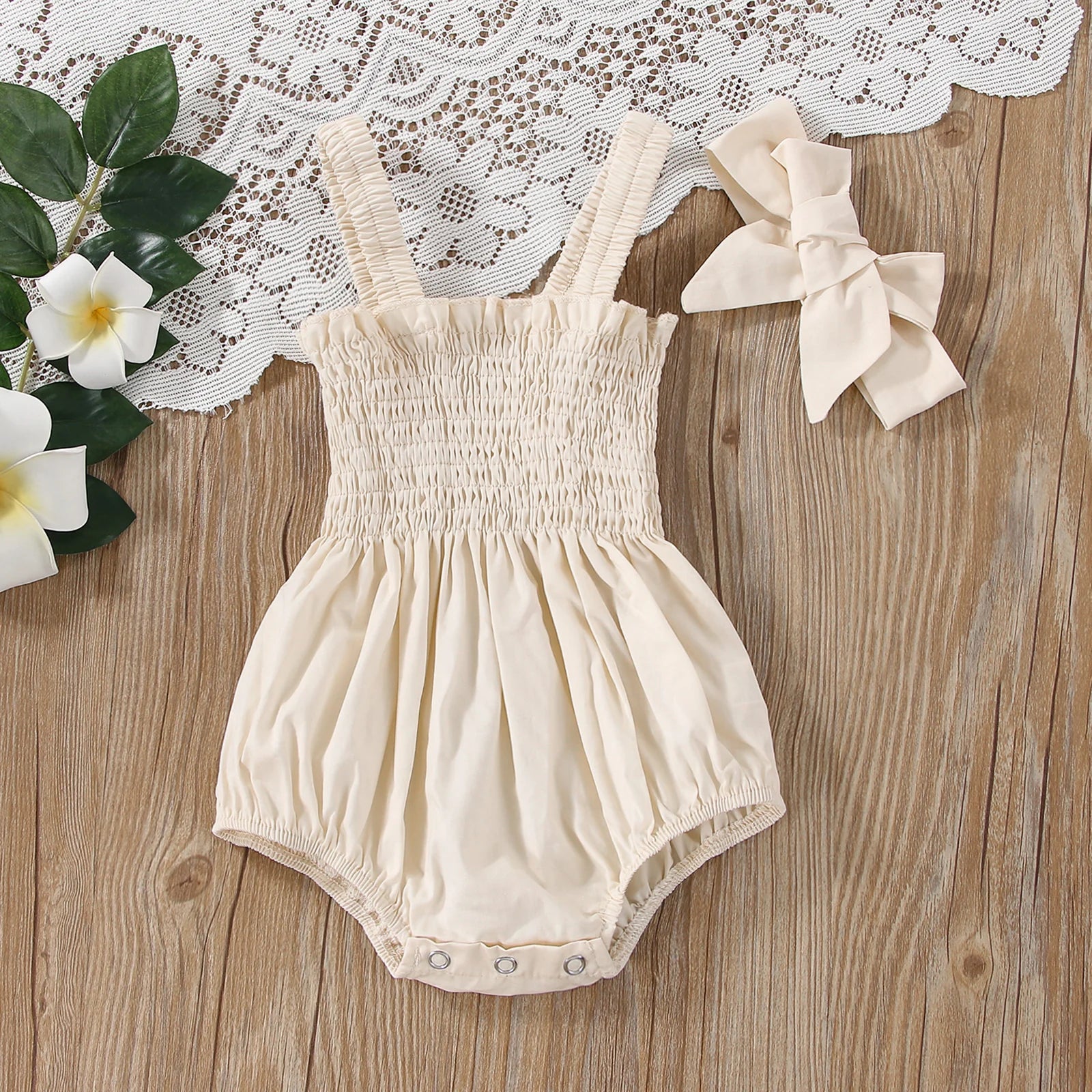 Citgeett Summer Infant Baby Girls Jumpsuit Outfit Solid Color Casual Sleeveless Suspender Jumpsuit Headband Clothes