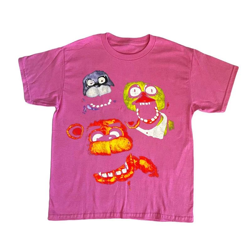 Y2K Punk Washed Cartoon Graphic T-Shirt