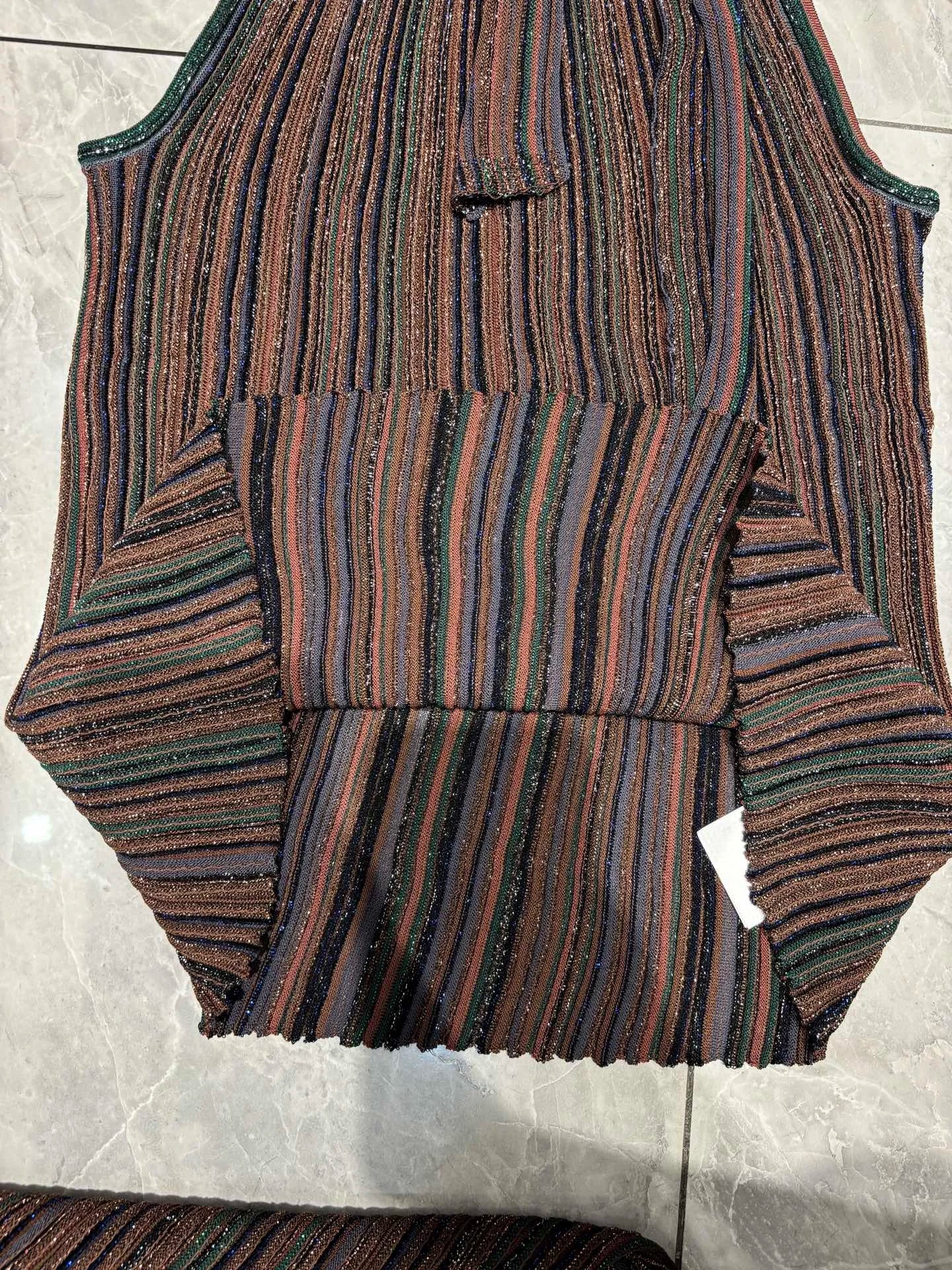 Women's Sequin Striped Knit Vest and Skirt Set