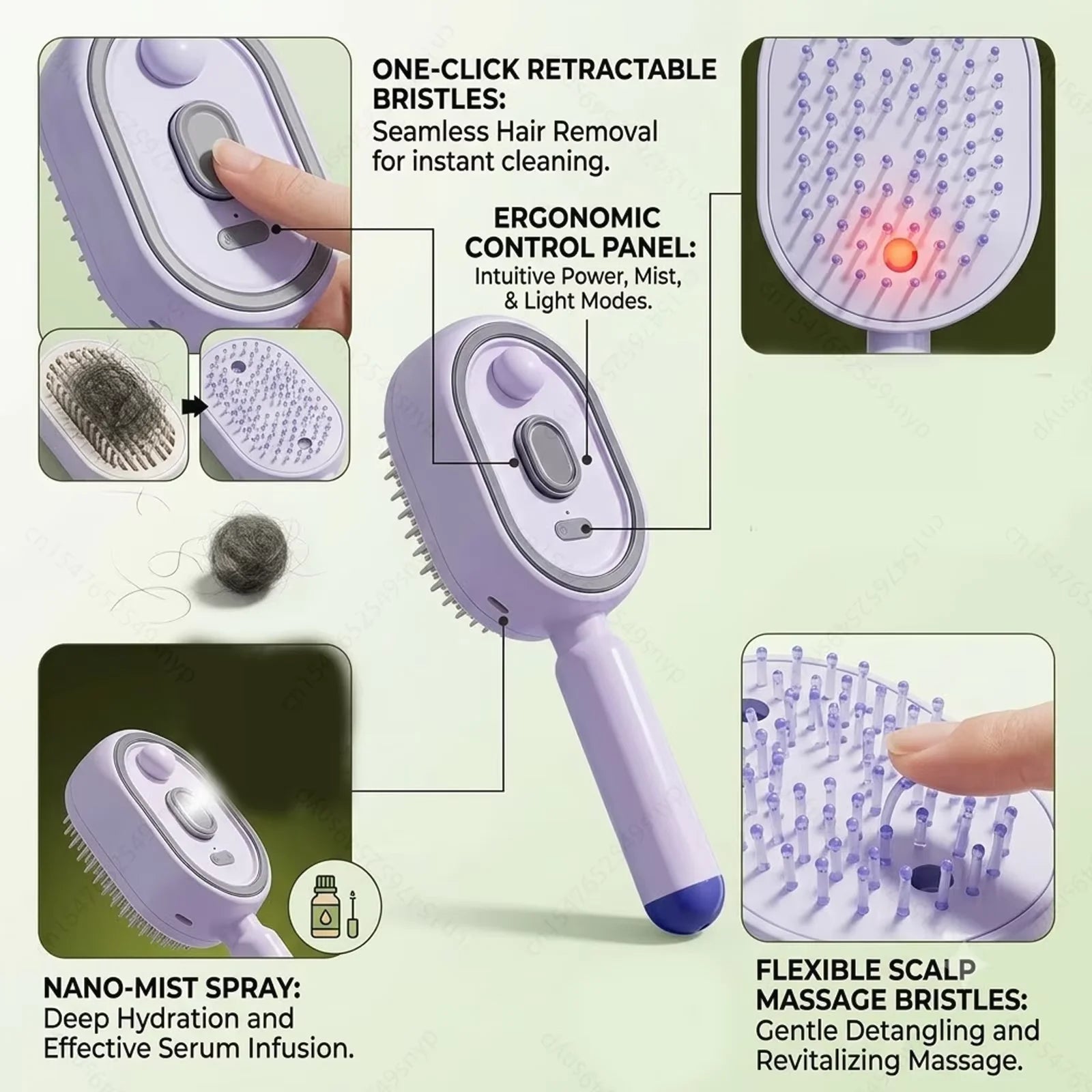 3 in 1 Multifunctional Electric Spray Massage Comb Vibrating Misting Hair Care Comb Detangling Volumizing Comb Gift for Women