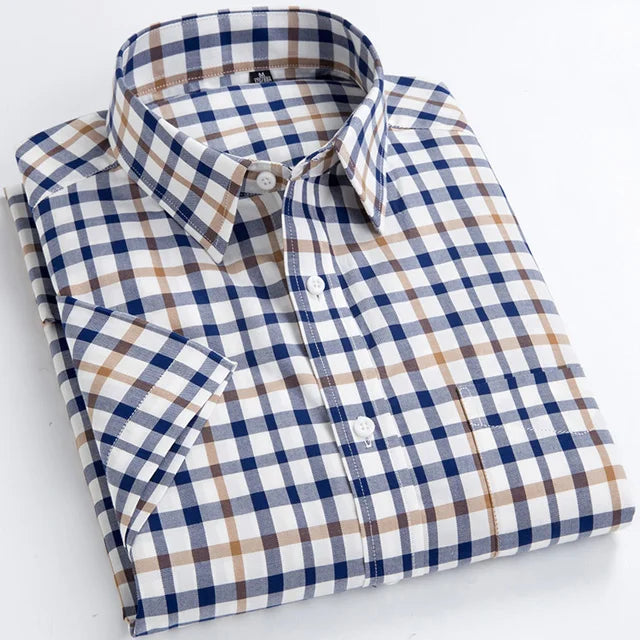Men's Plaid Gingham Short Sleeve Shirt