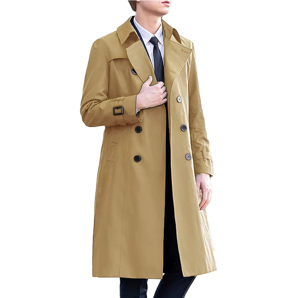 Men's Double-Breasted Mid-Length Trench Coat