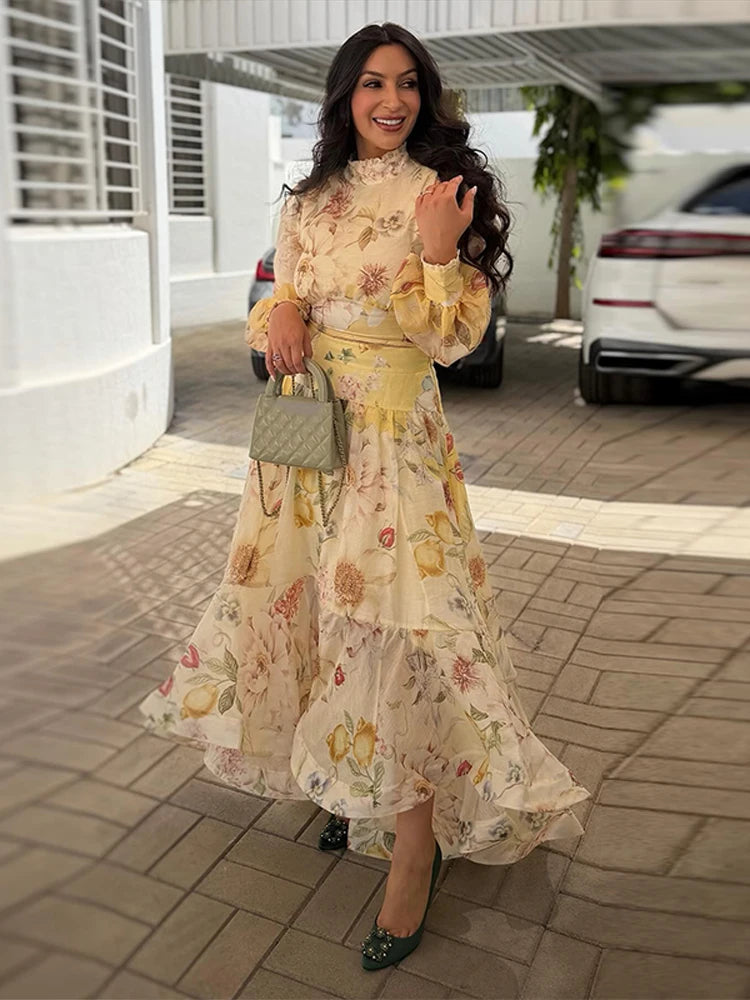 Women's Ruffle Top and Long Skirt 2-Piece Set