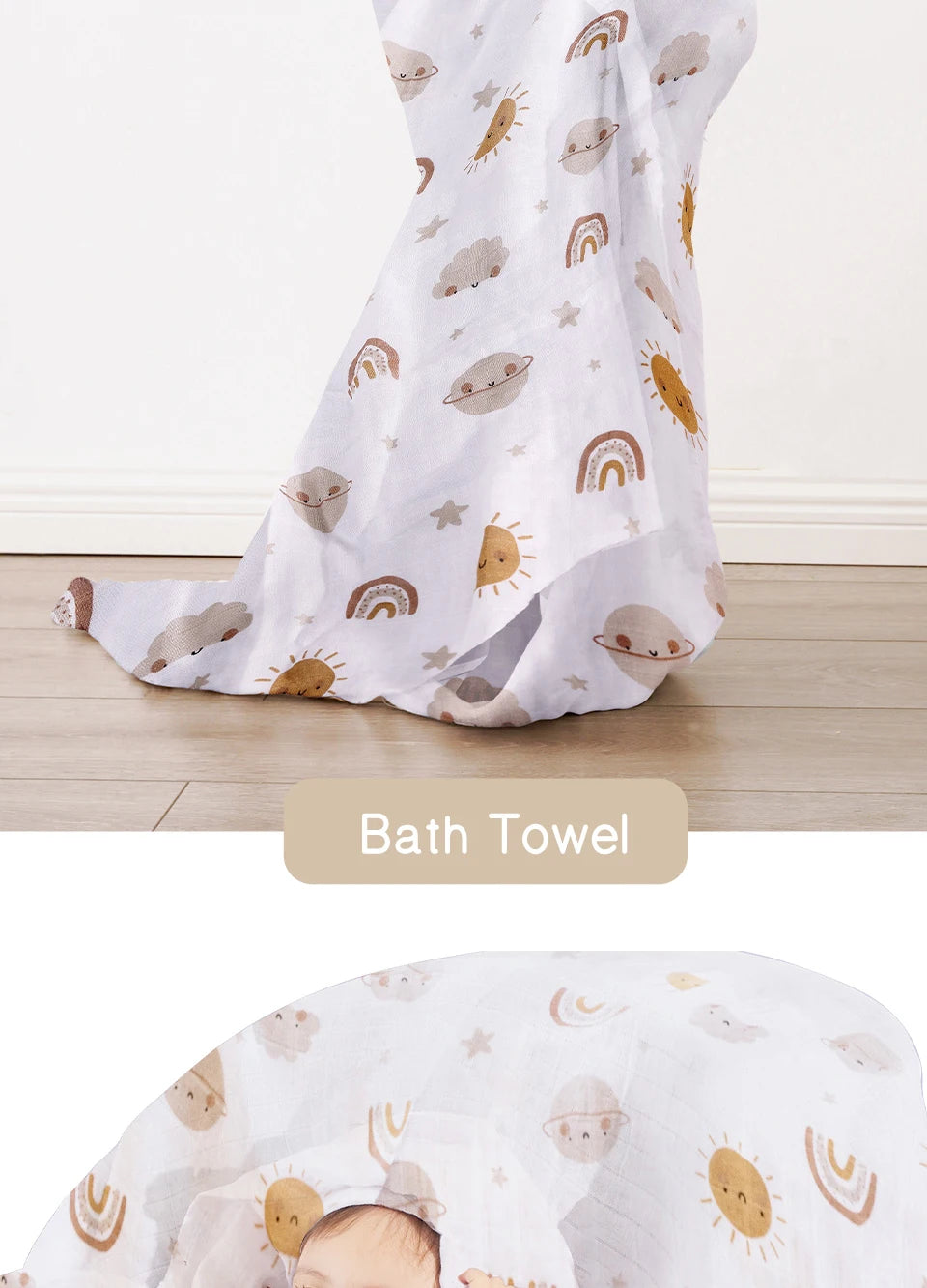 120x110cm Bamboo Cotton Baby Muslin Swaddle Blanket Cute Soft Print Baby Towel Wrap