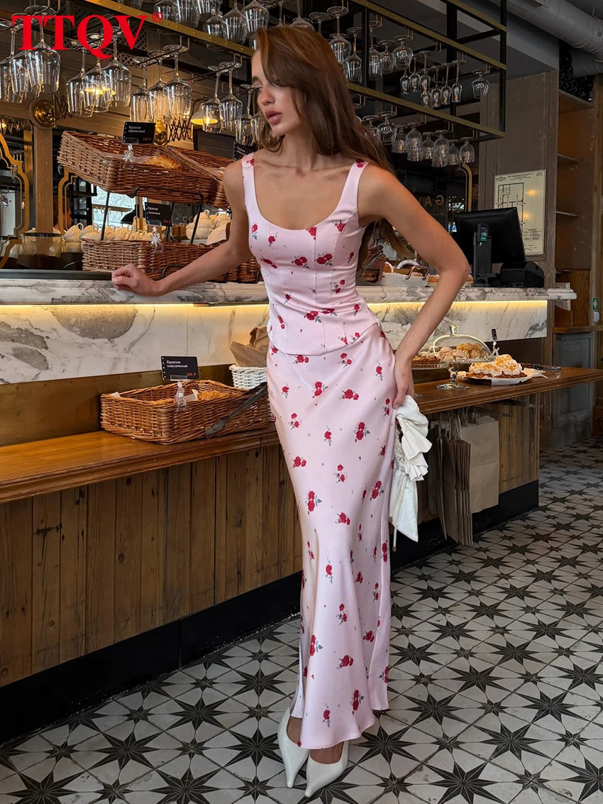 Women's Slim Print Tank Top and Long Skirt Set