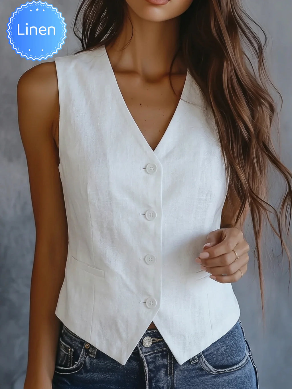 Women's Linen Lace Back Sleeveless Vest