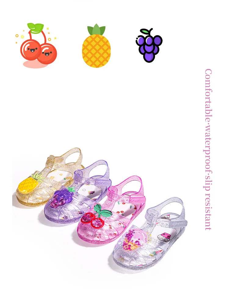2026 Children's Transparent Crystal Jelly Sandals Soft Non-Slip Sole Princess Roman Style for Summer Cute Kids Footwear
