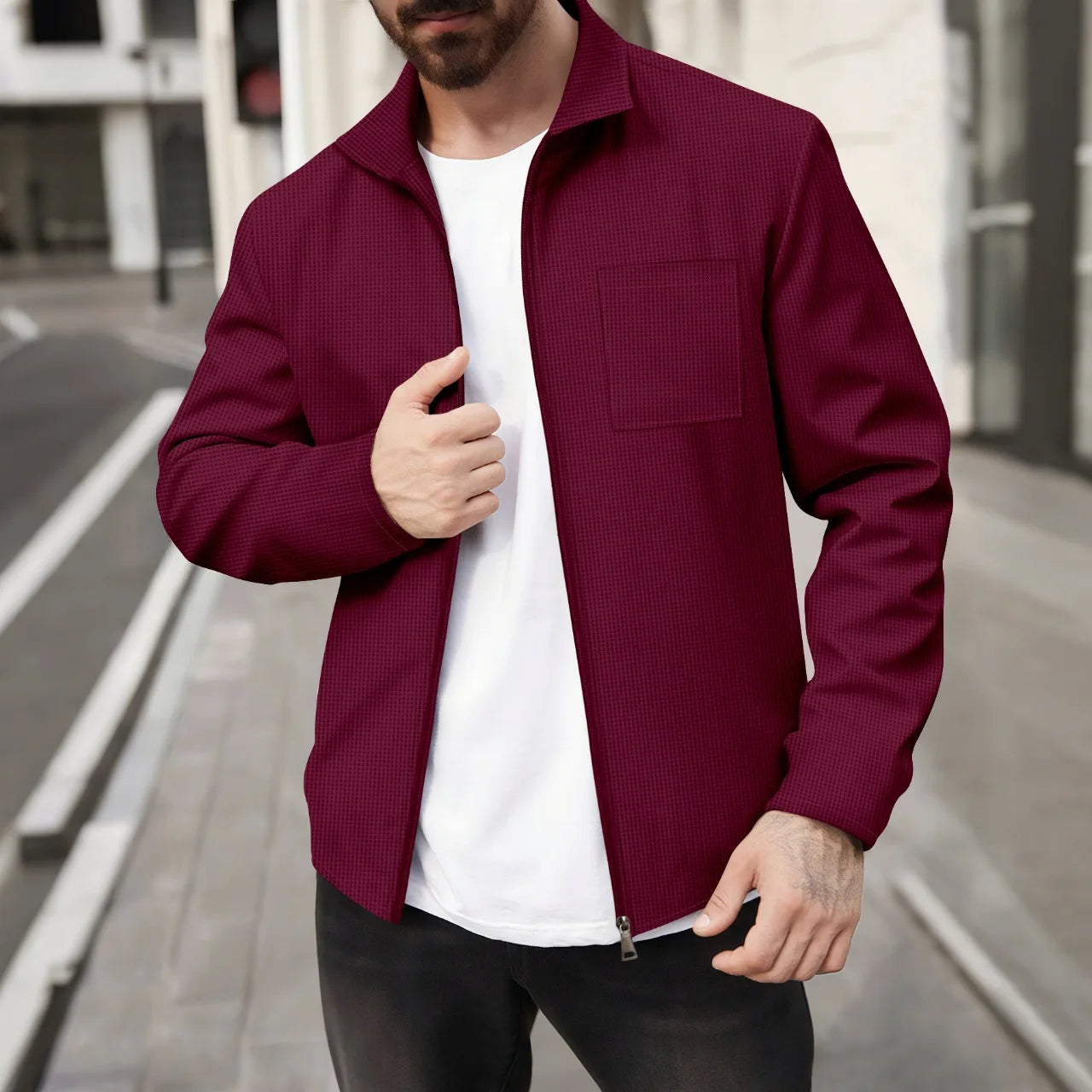 Men's Waffle Knit Slim Fit Cardigan Jacket