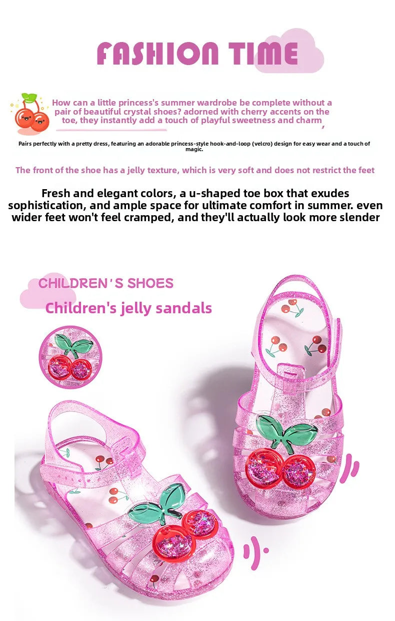 2026 Children's Transparent Crystal Jelly Sandals Soft Non-Slip Sole Princess Roman Style for Summer Cute Kids Footwear