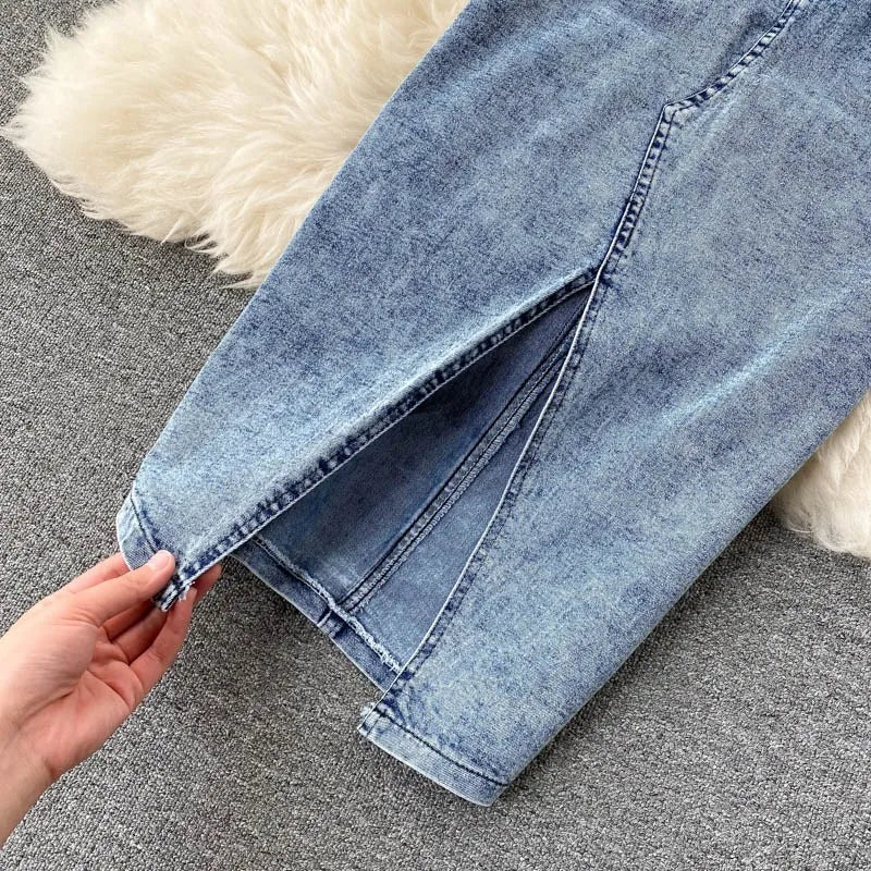 Women's Denim Top and Midi Skirt 2-Piece Set