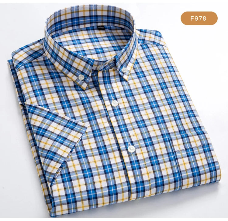 Men's Plaid Gingham Short Sleeve Shirt