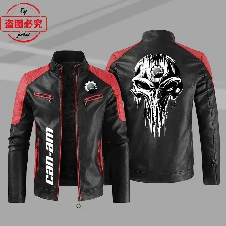 CAN-AM motorcycle LOGO retro washed pu leather jacket windproof autumn and winter men's cycling spring and autumn leather jacket