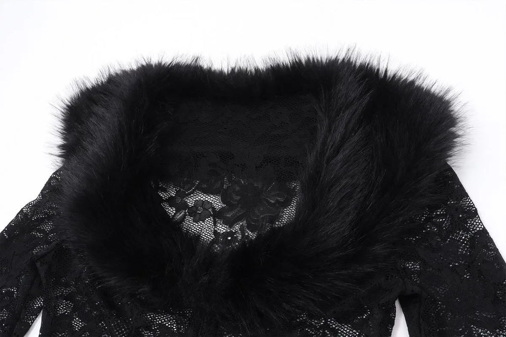 Women's Y2K Furry Crop Top and Mini Skirt Set