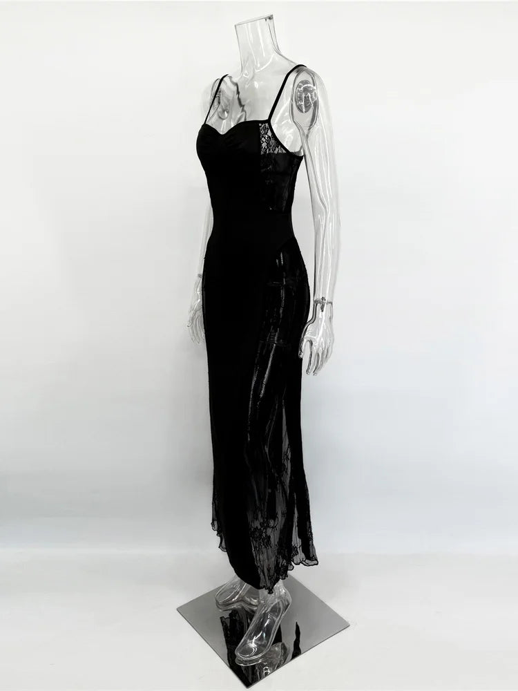 Women's Lace Hollow Out Halter Long Dress