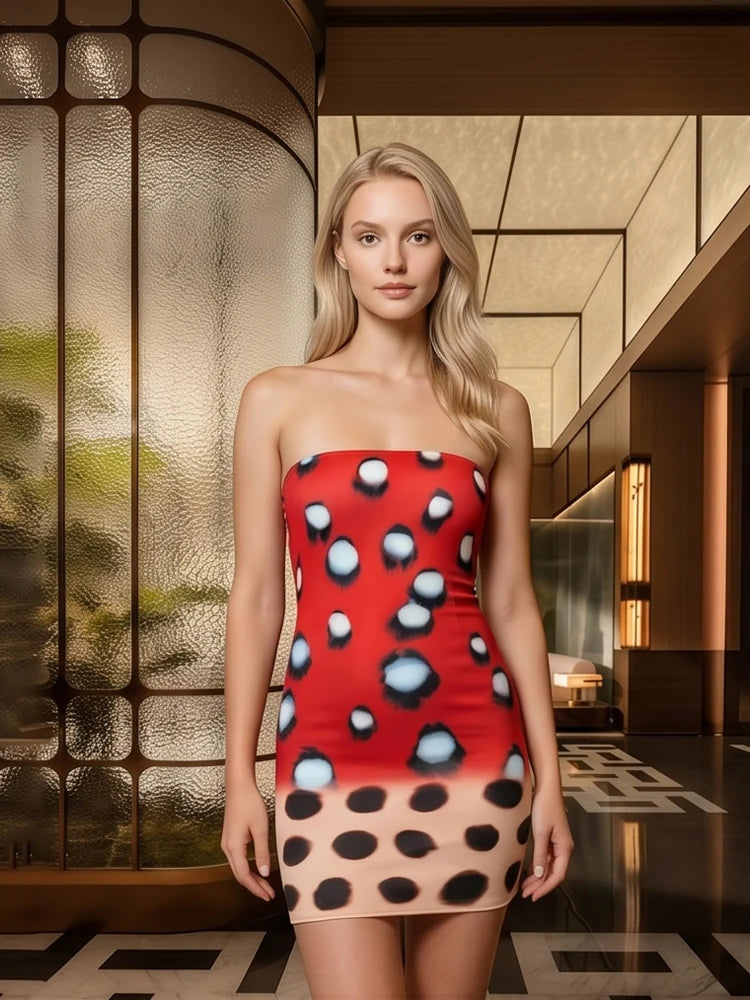 Women's Dot Print Long Sleeve Split Midi Dress