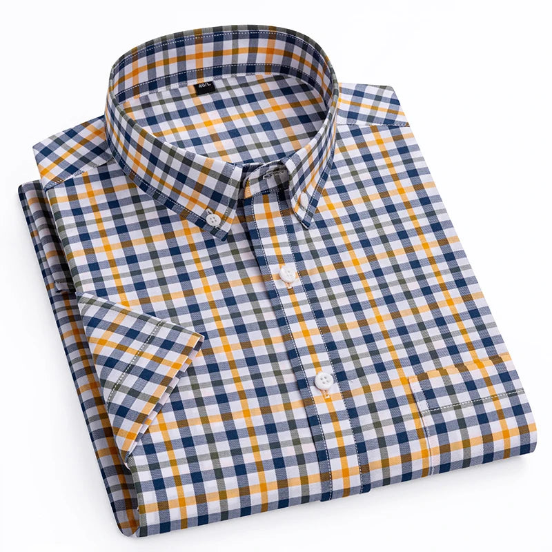 Men's Plaid Gingham Short Sleeve Shirt