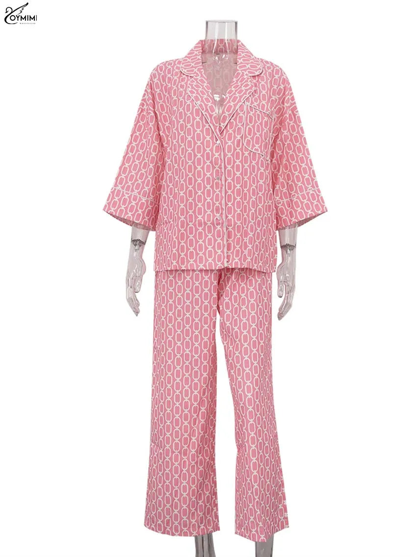 Women's Pink Print Shirt and Trousers Set