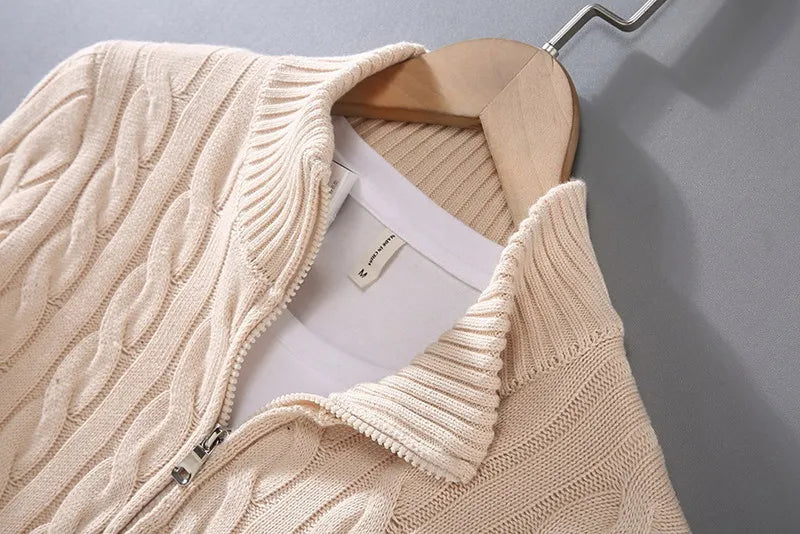 pure Cotton Sweaters Men's High Quality Autumn Cable Knit Christmas Sweater With Zipper Turtleneck Pullovers Zipper Pull Homme