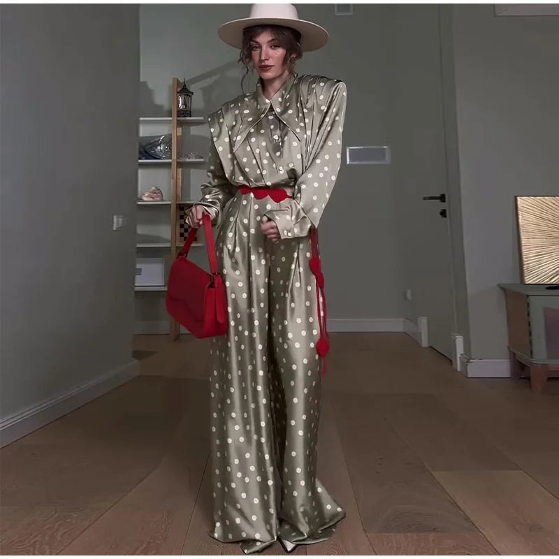 Women's Dot Shirt and Wide Leg Pants Set