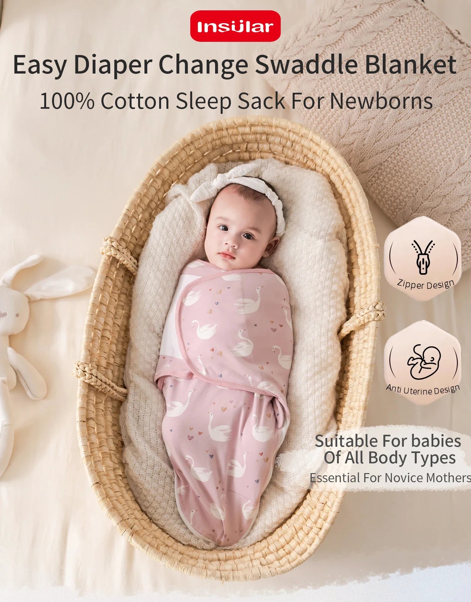 INSULAR Baby Cotton Swaddling Cloth With Caps Envelope Type Newborn Cartoon Envelope Anti-Startle Adjustable Bedding Item