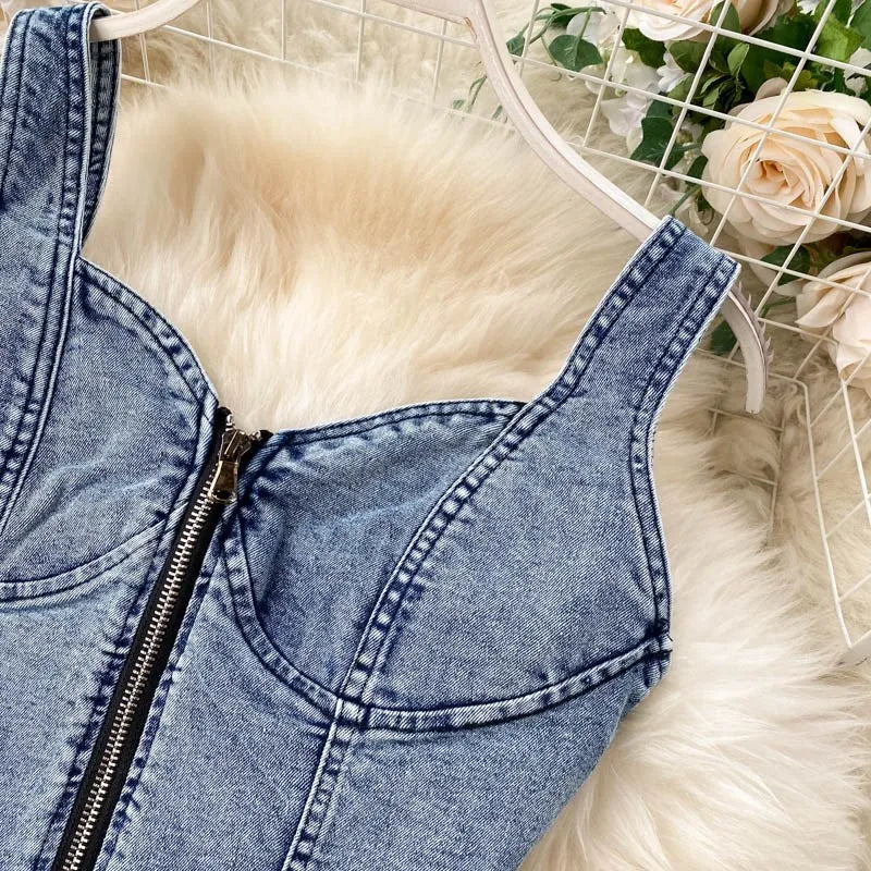 Women's Denim Top and Midi Skirt 2-Piece Set