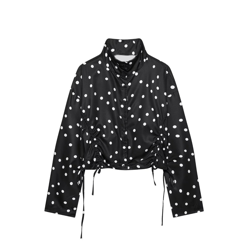 Women's Polka Dot Tie High Collar Jacket