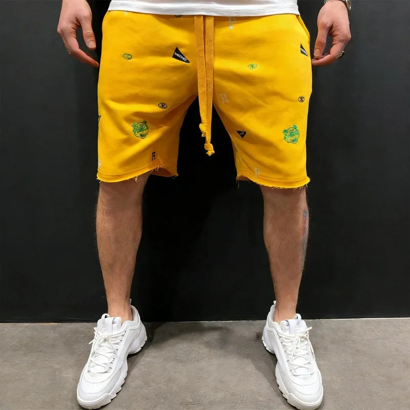 Men's Embroidered Tiger Head Cotton Shorts