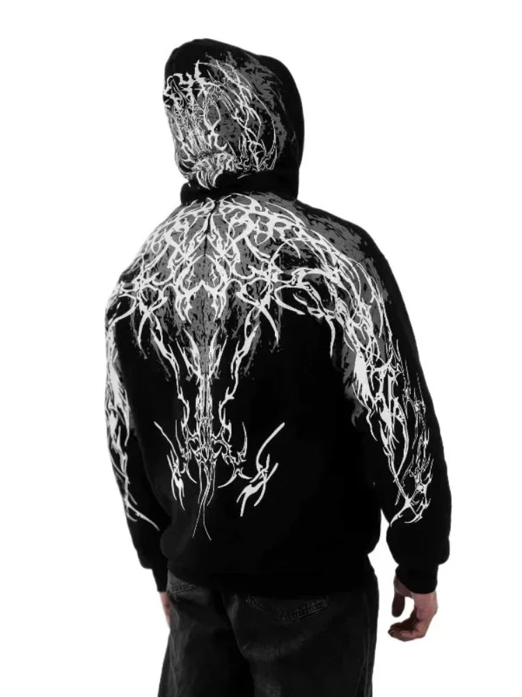 Y2K Gothic Reflective Print Hoodie