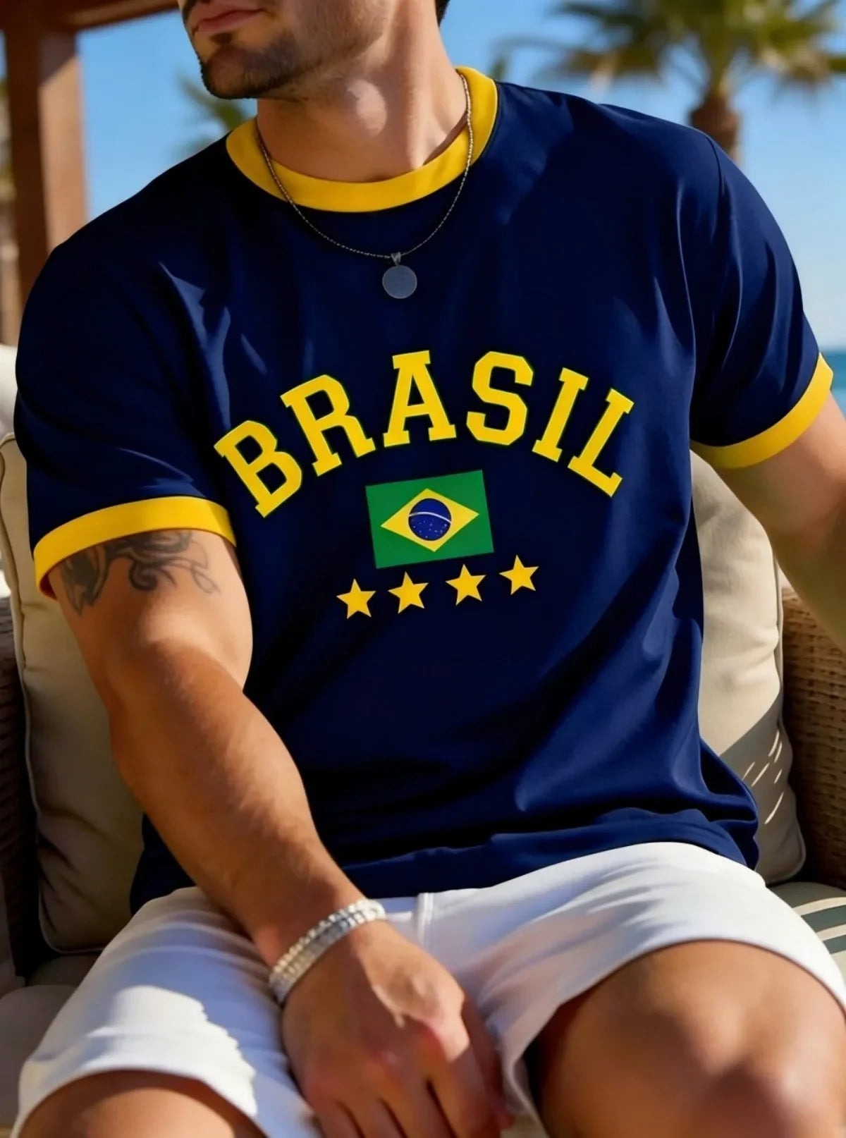 Summer T Shirt For Men 3D Brasil National Flag Printed Short Sleeve Top Casual Round Neck Fashion Men's Sports Pullover Clothing
