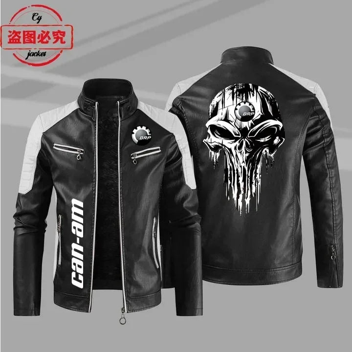 CAN-AM motorcycle LOGO retro washed pu leather jacket windproof autumn and winter men's cycling spring and autumn leather jacket
