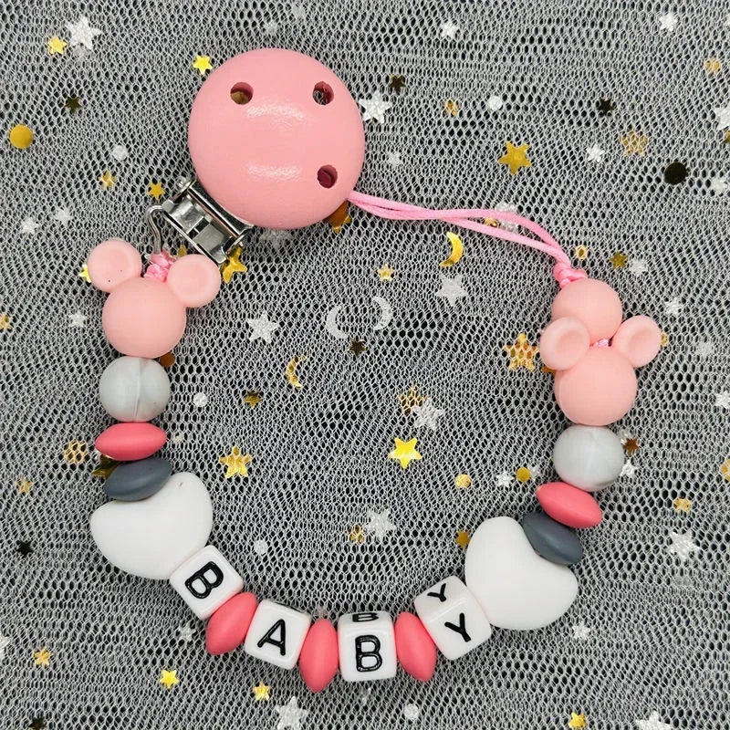 2026 Custom Name Baby Pacifier Clips Chain Silicone Beads Teether Toys Dummy Holder Russian English Name Pacifier Chain Newborn