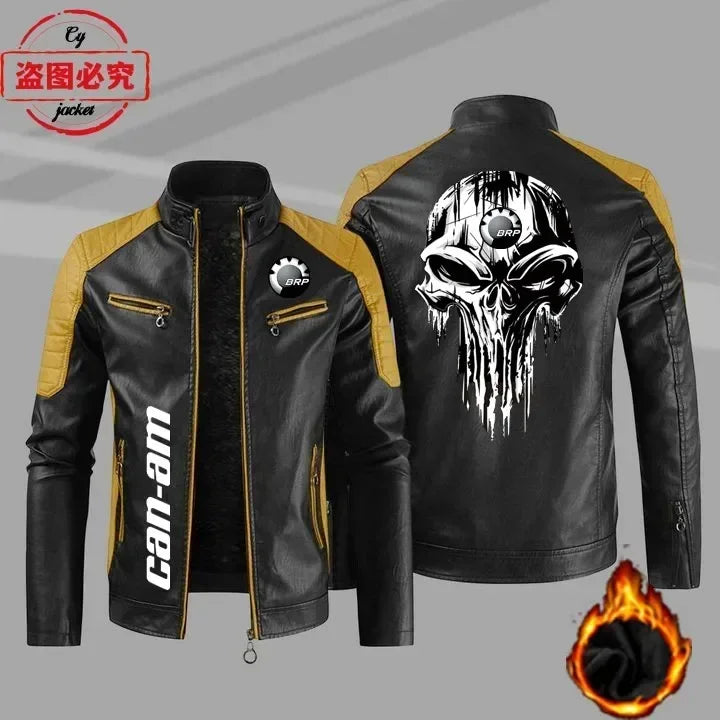 CAN-AM motorcycle LOGO retro washed pu leather jacket windproof autumn and winter men's cycling spring and autumn leather jacket