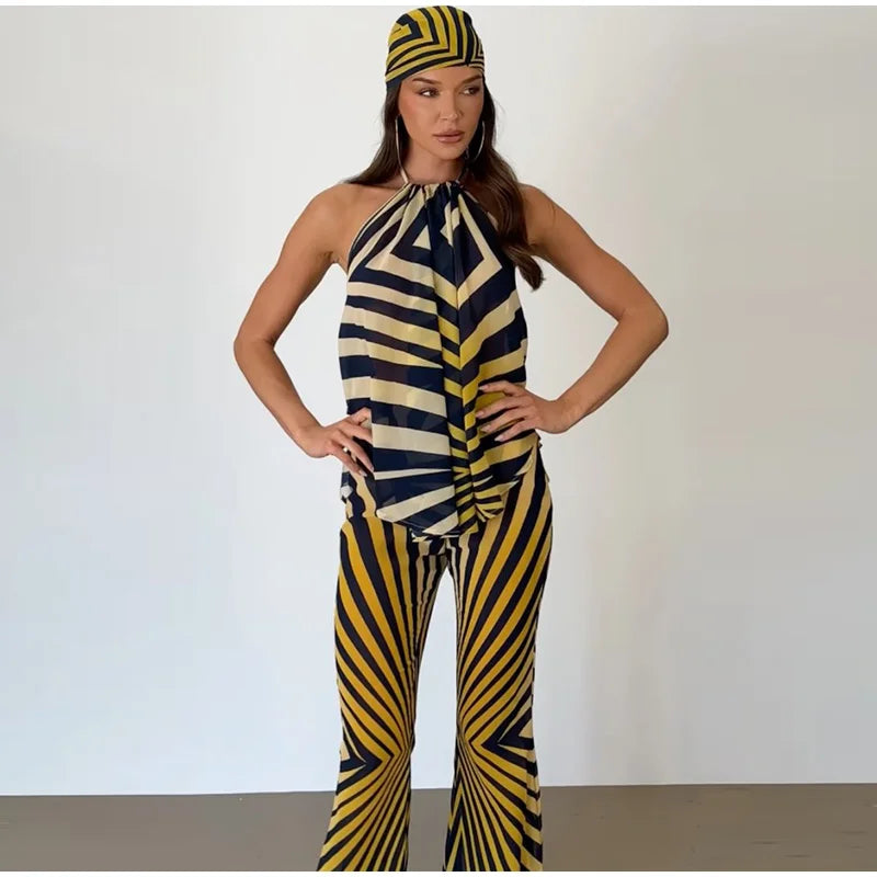 Women's Halter Backless Top and Flared Pants Set