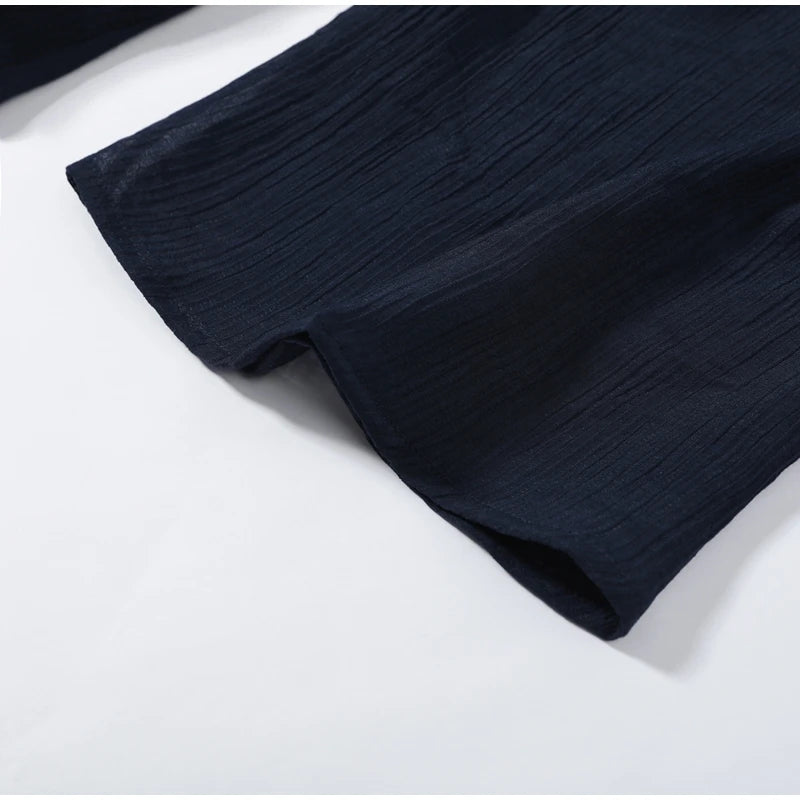 Casual Pleated Cardigan Pants Set V-neck Drop Shoulder Flared Sleeves Belt Waist Shirt Wide Leg Pants 2026 Chic Lightweight Sets