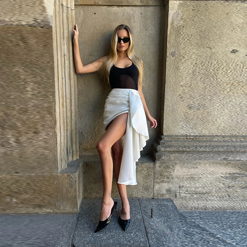 Women's Cape Crop Top and Pleated Mini Skirt Set
