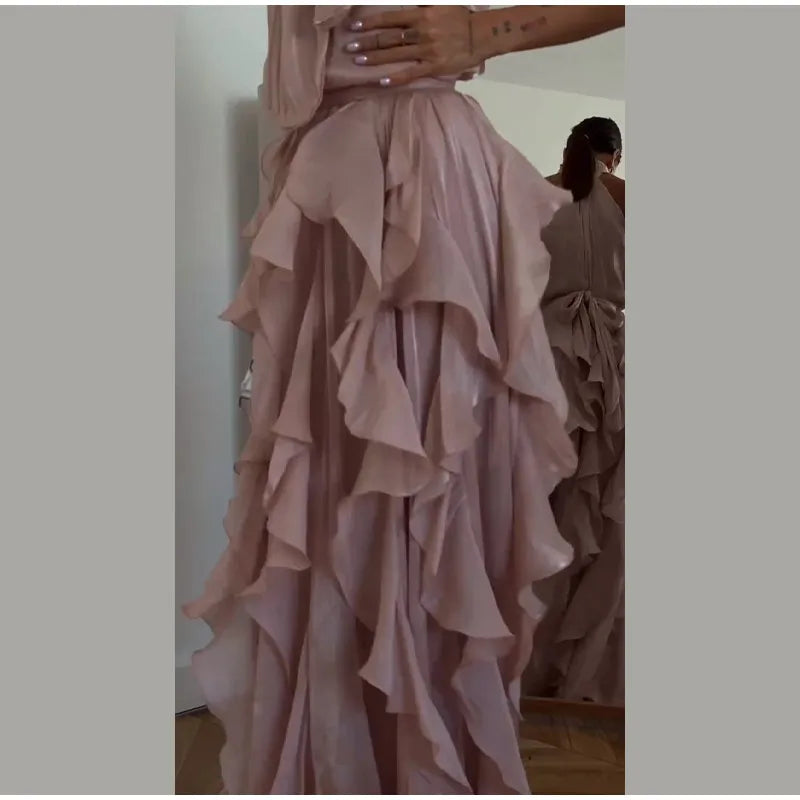 Women's Cascading Ruffle Lace-Up Long Dress