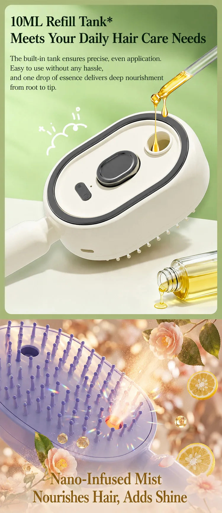 3 in 1 Multifunctional Electric Spray Massage Comb Vibrating Misting Hair Care Comb Detangling Volumizing Comb Gift for Women