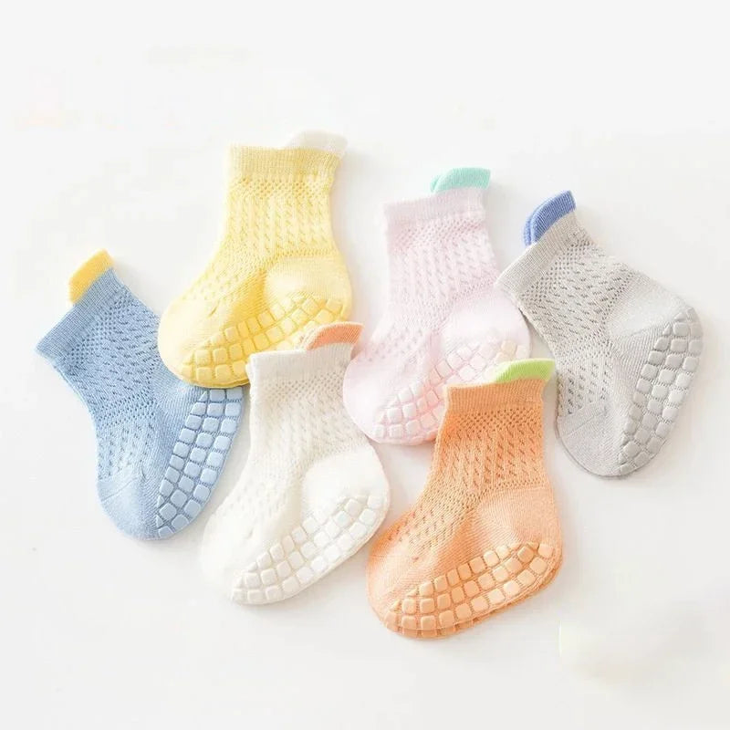 3pairs/lot RAISE 6 Colored Non-slip Baby Girl Sock Breathable Thin Infant Girl Cotton Socks Kids Mesh Socks Children's Socks Kit