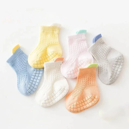 3pairs/lot RAISE 6 Colored Non-slip Baby Girl Sock Breathable Thin Infant Girl Cotton Socks Kids Mesh Socks Children's Socks Kit
