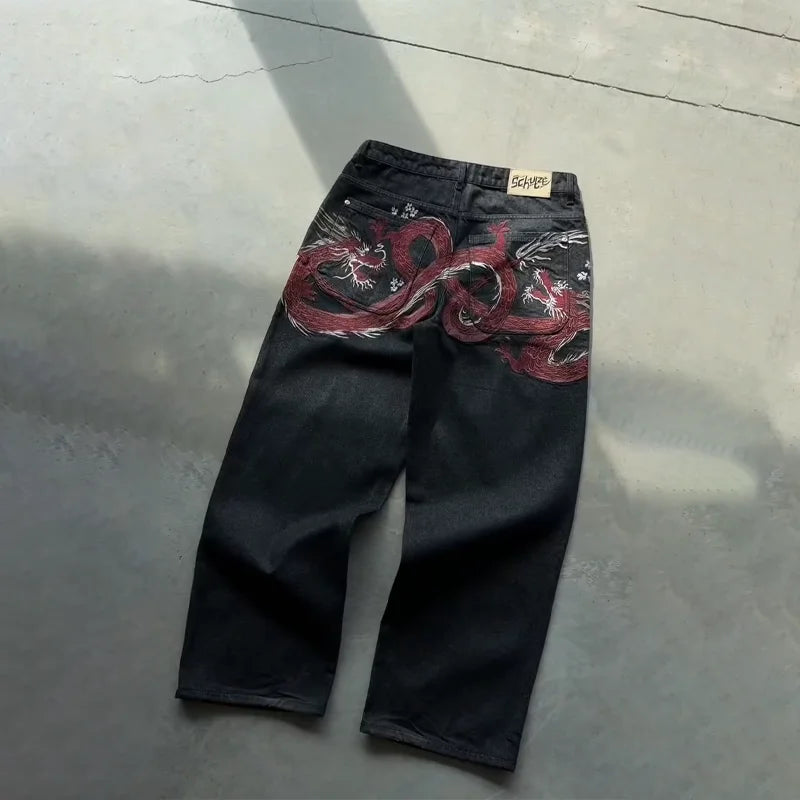 Y2K Baggy Embroidered Wide Leg Jeans
