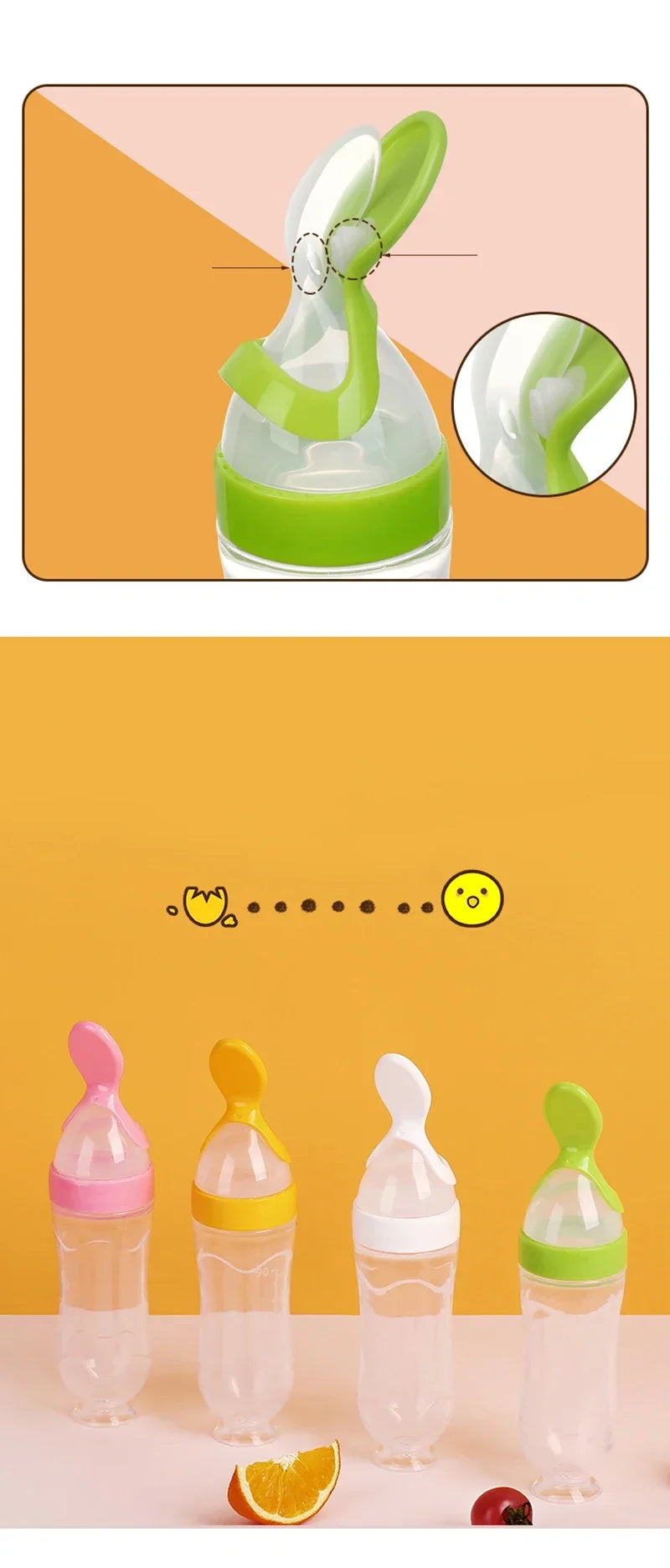 Safe Useful Silicone Baby Bottle With Spoon Food Supplement Rice Cereal Bottles Squeeze Spoon Milk Feeding Bottle Cup