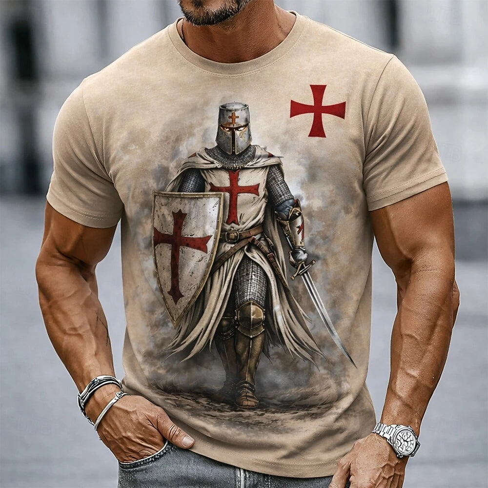 Funny Crusader Knights 3D Print Men's T Shirts Hip Hop Trend Vintage Clothes Casual O-neck Short Sleeve Tops Summer Loose Tees