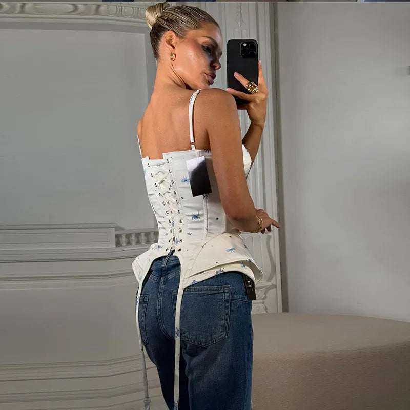 Women's Fishbone Corset Sling Tank Top