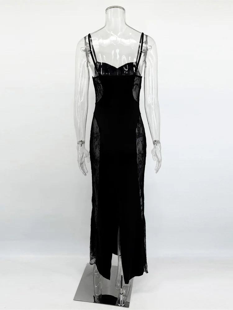 Women's Lace Hollow Out Halter Long Dress